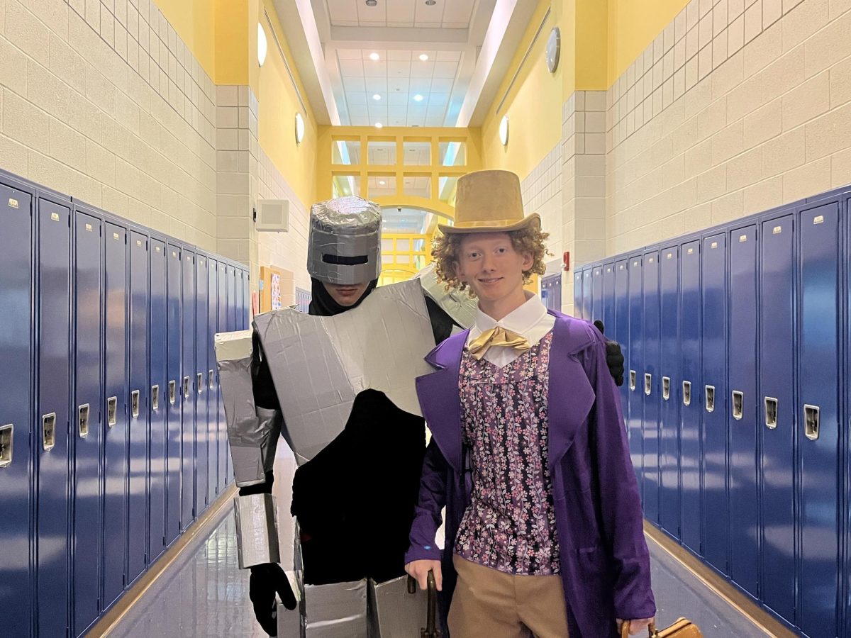Seniors Matthew Shamblen and Grady Wachs dressed as RoboCop and Willy Wonka