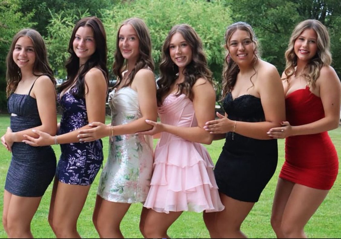 Senior girls pose outside L-R: Gianna Carlucci, Brooke Vollman, Samantha Haller, Emily Gibbons, Addison Kolar, Elyse Grill.