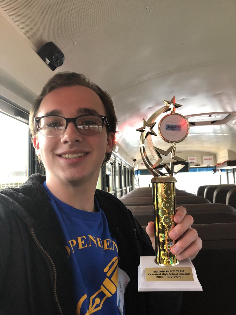 Matthew Liepert with his trophy for a victory in JustWrite