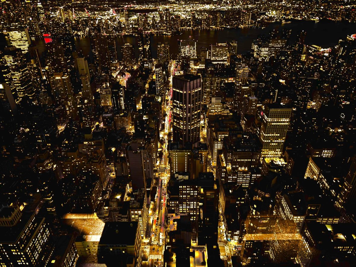 Downtown view taken from inside the Empire State Building 