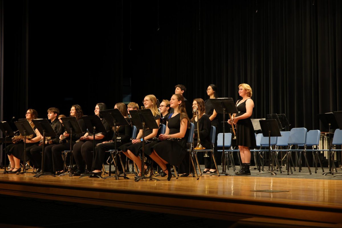 IHS Jazz Band posing for a picture before there concert starts.
