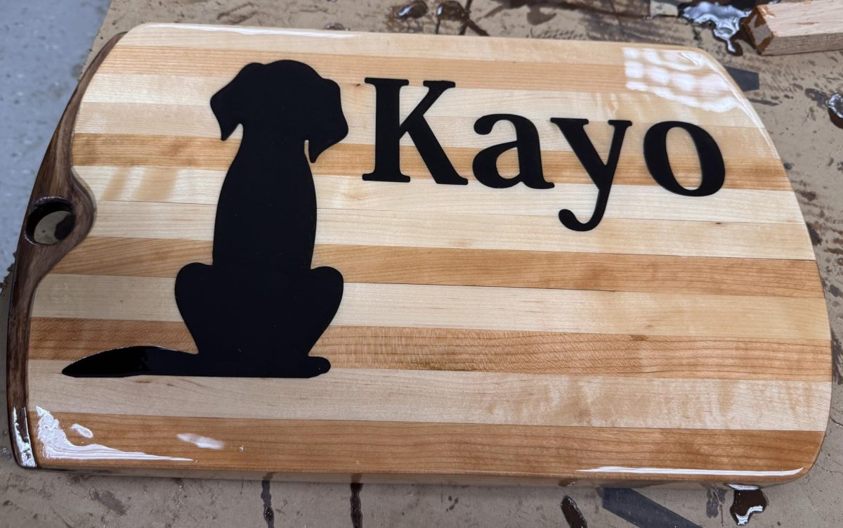 Freshman Adriana Giovinazzi's cutting board from Mr. Mike Foor's class. 
