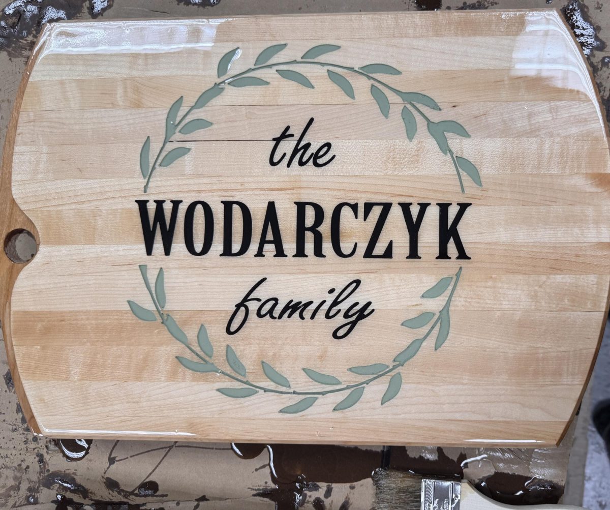 Freshman Toni Wodarczyk's cutting board from Mr. Mike Foor's class. 