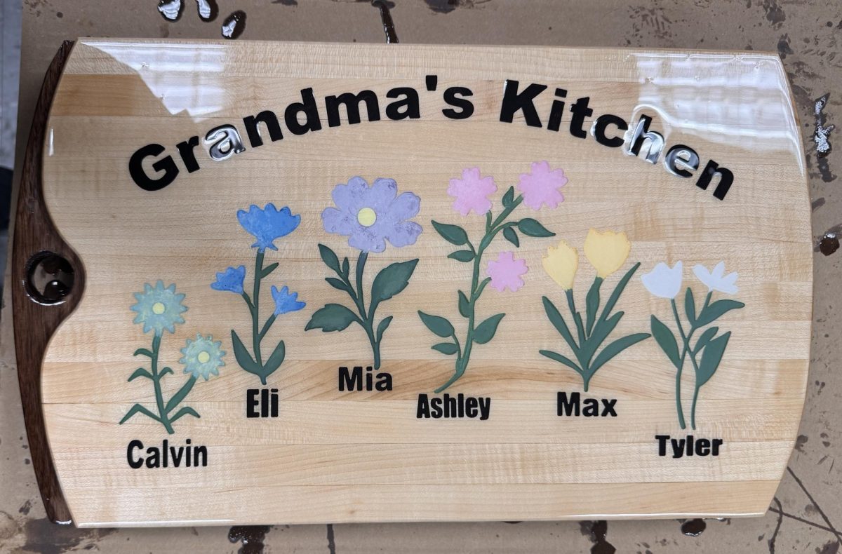 Sophomore Ashley Whieldon's cutting board from Mr. Mike Foor's class. 