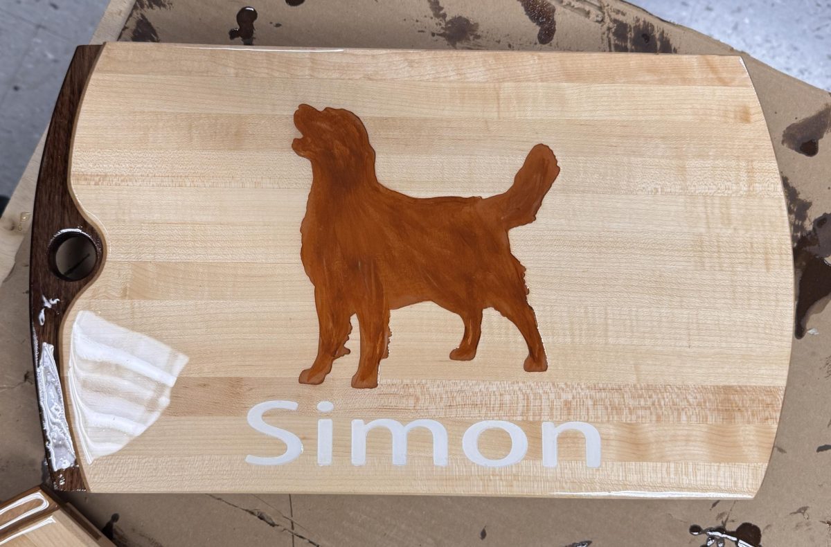 Freshman Rosalie Craner's cutting board from Mr. Mike Foor's class. 