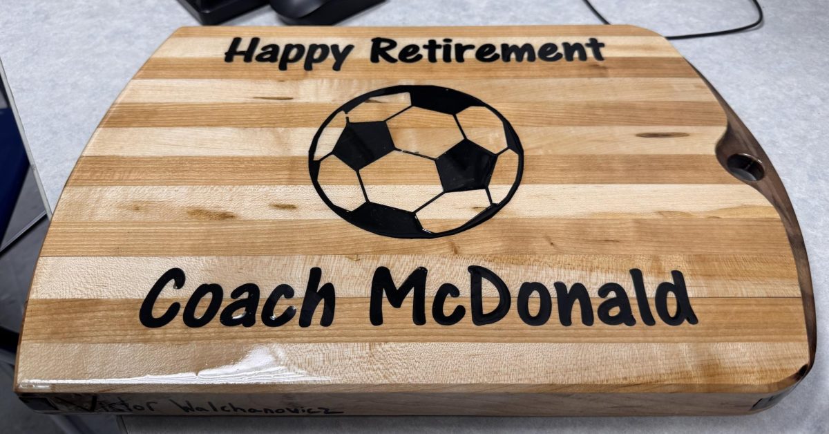 Coach gift created in Woods class by  Senior Ryan Mack