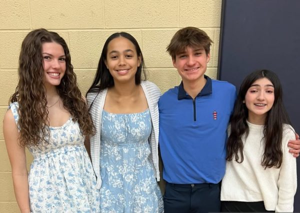 Freshmen Leah Creel, Sophia Rodriguez, Alex Jaworske and Madeline Percaciante after their performances at OMEA.