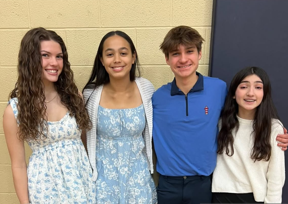 Freshmen Leah Creel, Sophia Rodriguez, Alex Jaworske and Madeline Percaciante after their performances at OMEA.