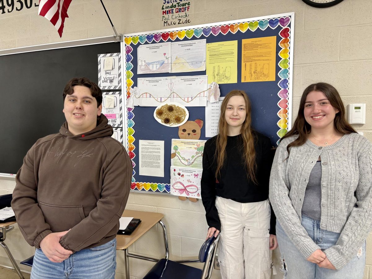 Top three winners of Valentine's Day Sine and Cosine project: Gio Hasrouni, Lilia Pawuk and Mia Percaciante.