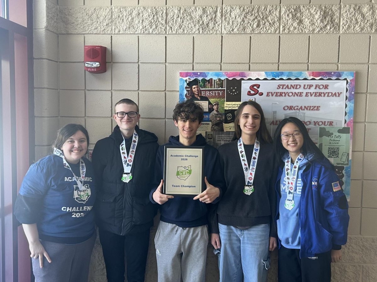 IHS Academic Challenge team holding first place plaque.
L to R: Mes Sheehan, Ben Cober, Matthew Shamblen, Tatiana Randjelovic, Carmen Chen
