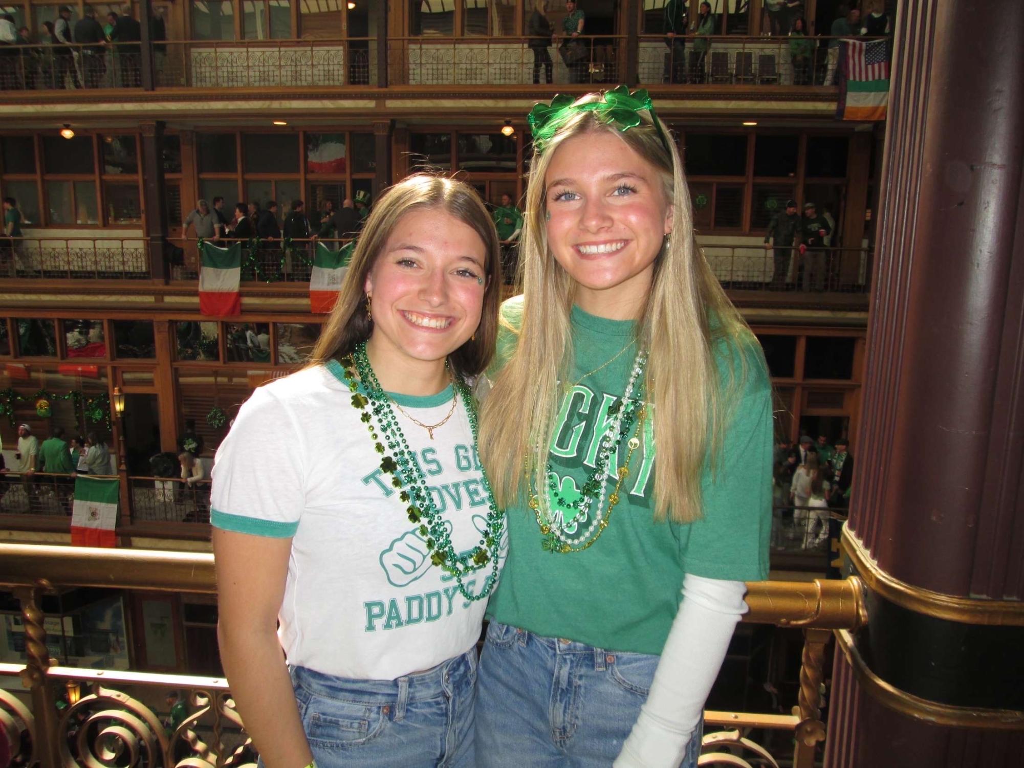 Sisters Keira (IHS '25) and Jamie Donovan are pictured at last year's 2025 St Patrick's Day parade. 