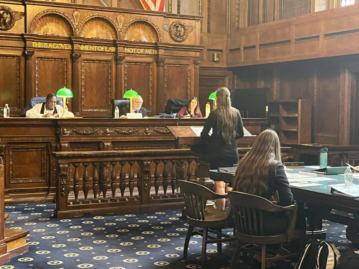 Defense attorney Adriana Randjelovic presents opening statement at regionals.