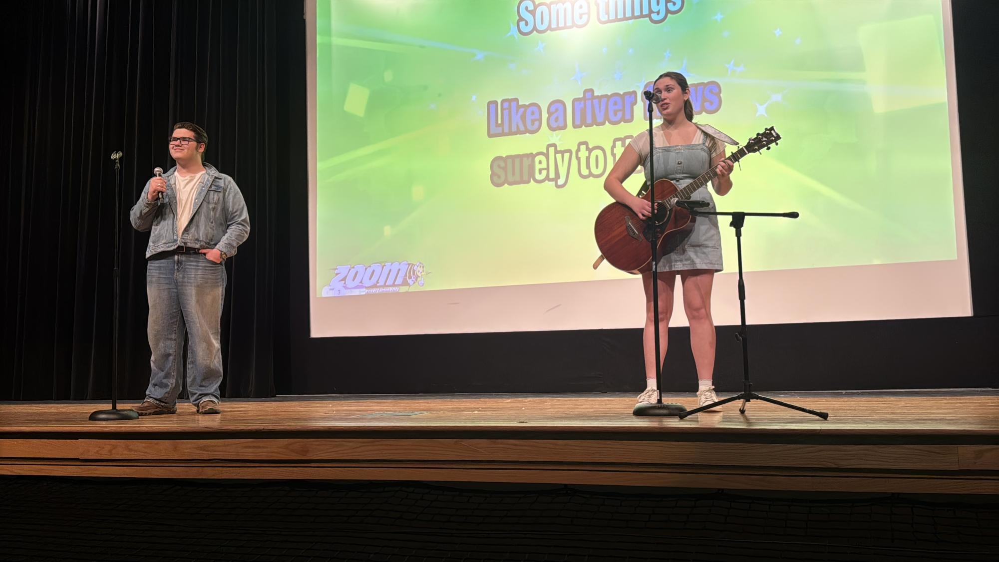 Junior Robby Kalman and senior Tillie Averre preforming their song "Can't Help Falling In Love"  by Elvis Presley