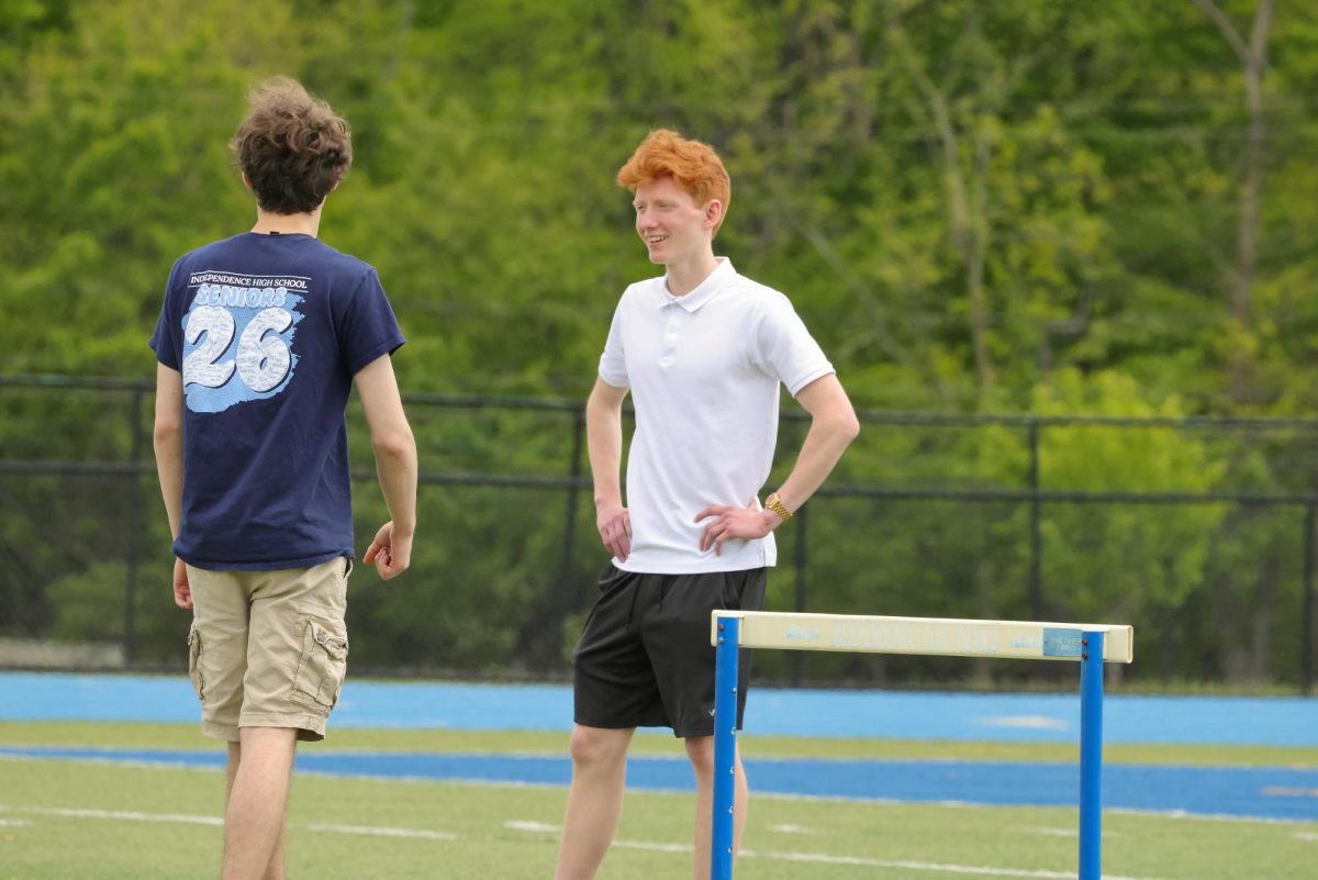 Seniors Matthew Shamblen and Grady Wachs take their place in the field.