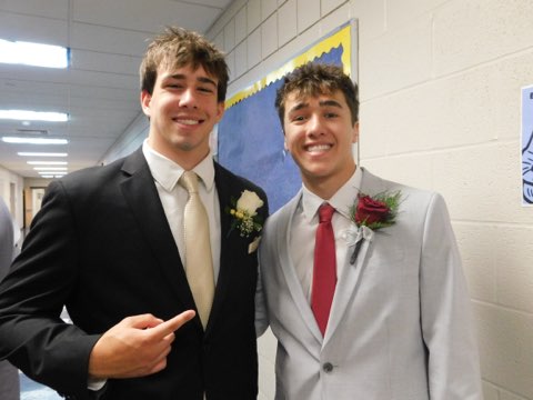 Alex Waski and Shane Korinek posed together before the Blue Carpet 