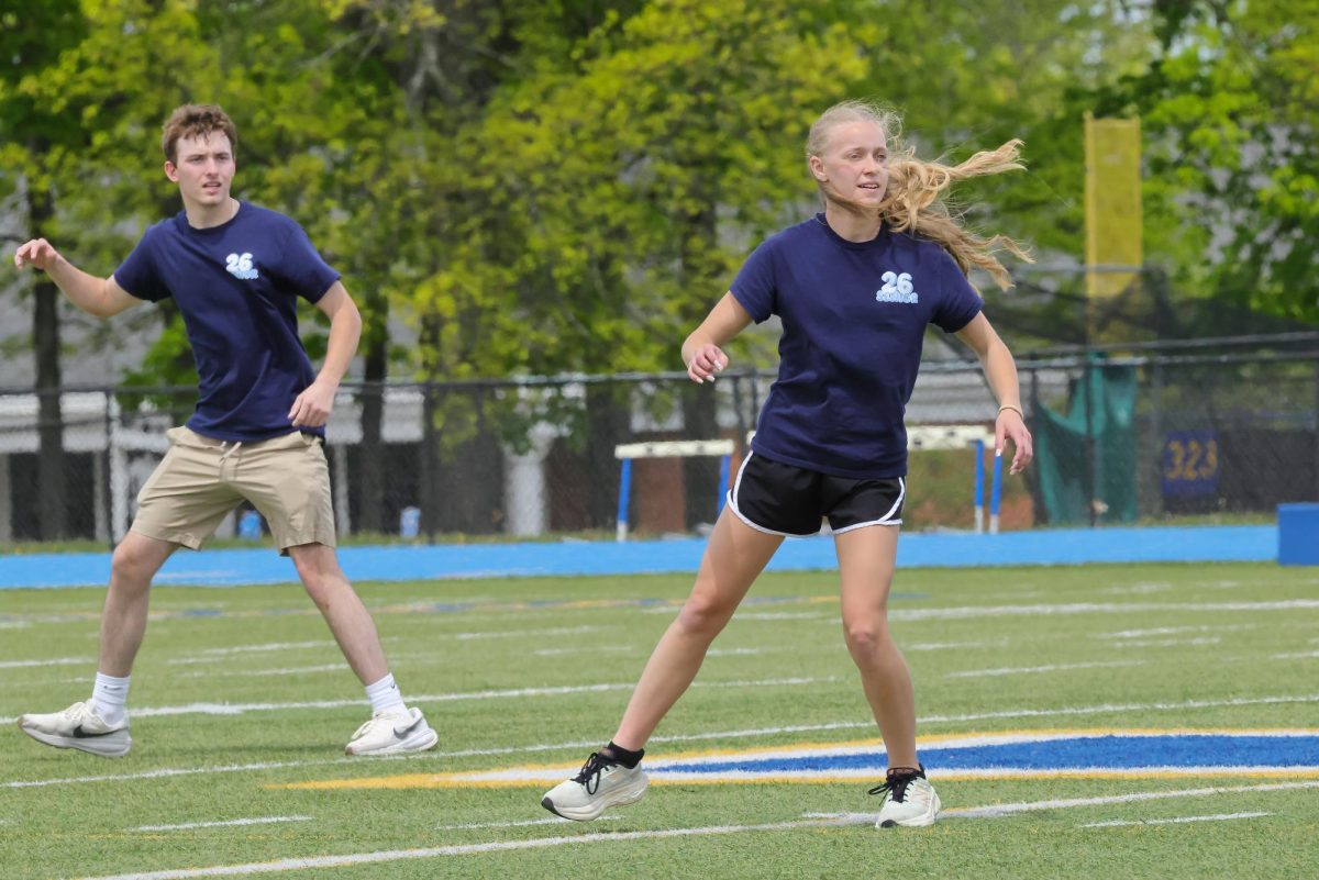 Seniors Joe Fricano and MaryAnne LeRoy at the kickball game.